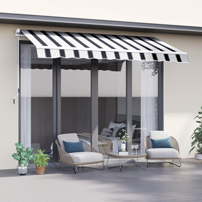 Outsunny 8'x7' Manuel Retractable Resistant A L'eau Pare-soleil Patio Auvent Exterieur Pont Auvent Abri (bleu, Blanc)