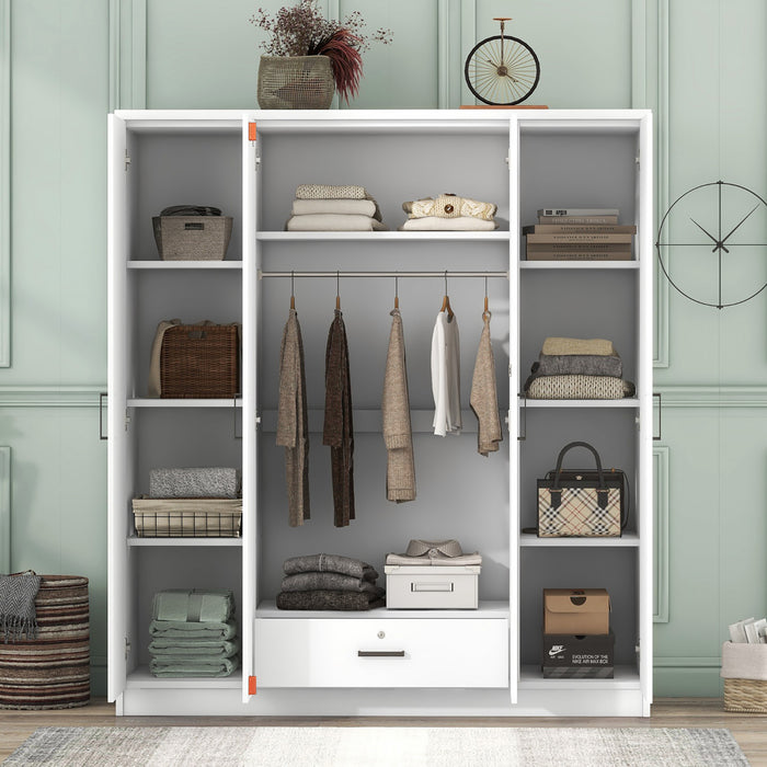 Armoire Christ En Bois De 59,2\" Avec 4 Portes, Tiroir Et Espace De Rangement Suspendu, Blanche