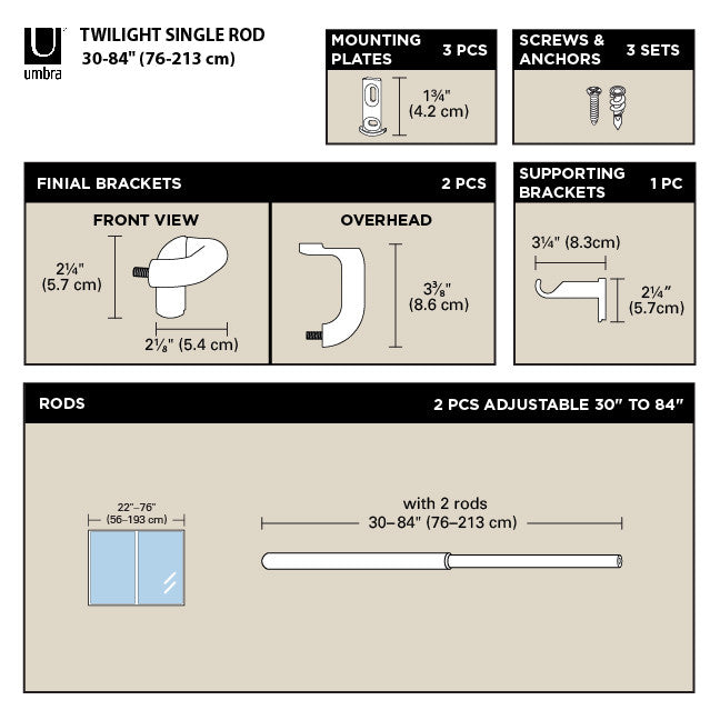  Tringle à rideaux coupe-lumière extensible Twilight de Umbra nickel mat de 3/4 po - 30 po à 84 po