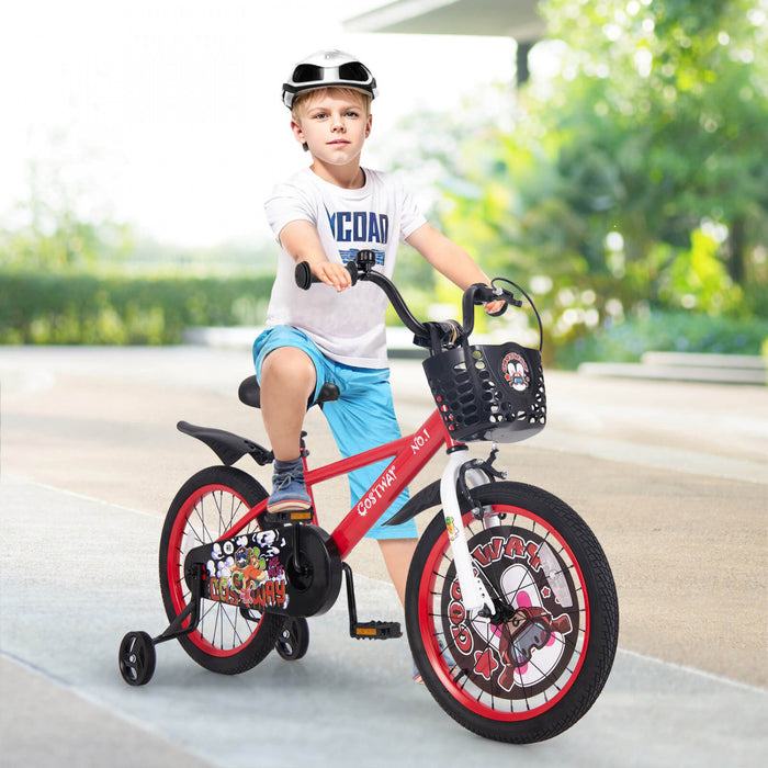 Costway 18\" Velo Pour Enfants Pour 4-8 Avec Guidon Reglable En Hauteur Et Frein A Main En Selle Rouge