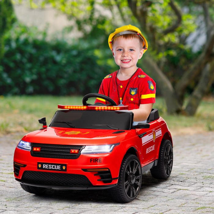 Qaba Voiture Electrique 12 V Pour Enfants, Voiture De Police Pour Enfants Alimentee Par Batterie Avec Telecommande, 4 Roues A Suspension A Ressort, Musique, Lumiere, Klaxon, Rouge