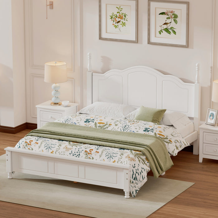 Jessie Lit plateforme style retro avec support a lattes en bois, Taille Queen, Blanc