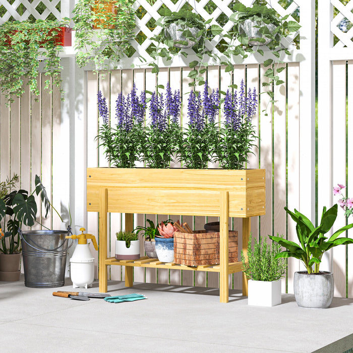 Outsunny Lit De Jardin Sureleve, Jardiniere Avec Etagere, Bois Naturel