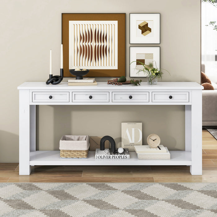 Table Console Gracie En Bois Massif Avec Tiroirs Et Etagere - Blanc Antique