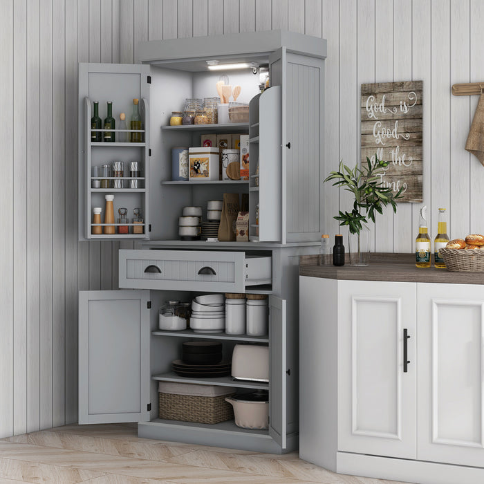 HOMCOM Armoire de cuisine avec etageres a epices et lumieres LED, gris