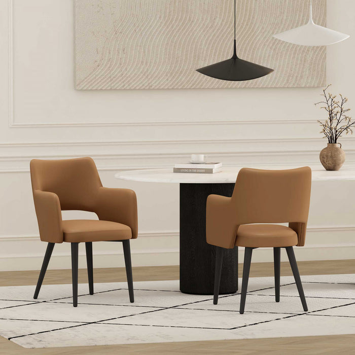 Fauteuil moderne Tremont en cuir vegetalien avec accoudoirs en metal, couleur Saddle - Lot de 2