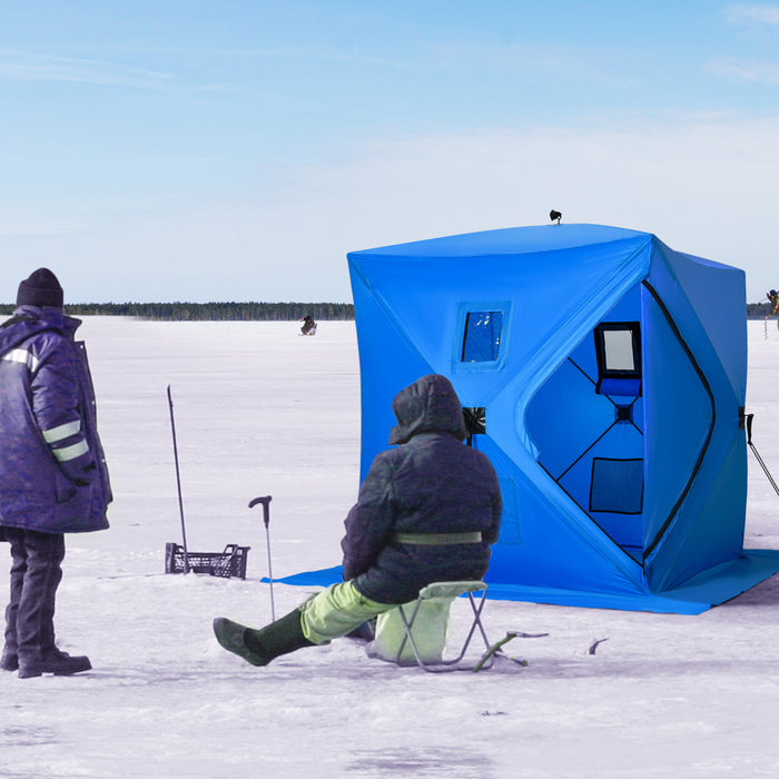 Outsunny Abri De Tente De Peche Sur Glace Pour 2 Pers Sac De Transport Bleu