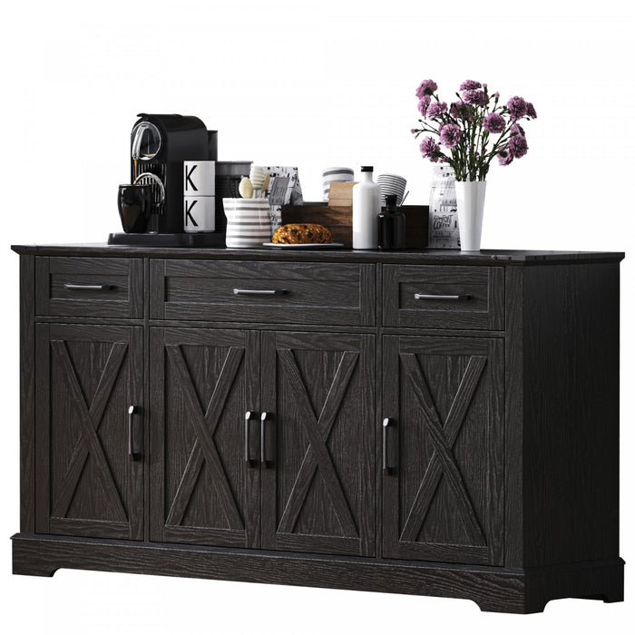 Buffet De Rangement Ajustable Ryan 55\" Avec Etageres A Portes Et Station Café - Noir
