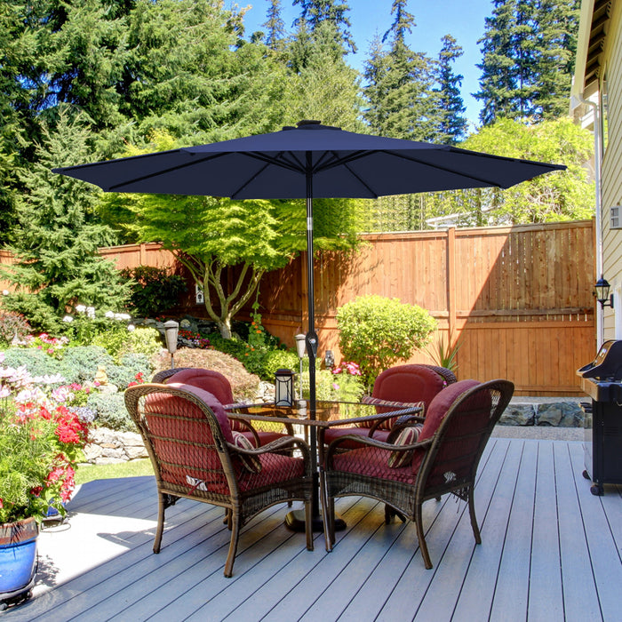 Parasol solaire Costway de 9 pieds avec LED, acier avec inclinaison a manivelle, exterieur, couleur marine
