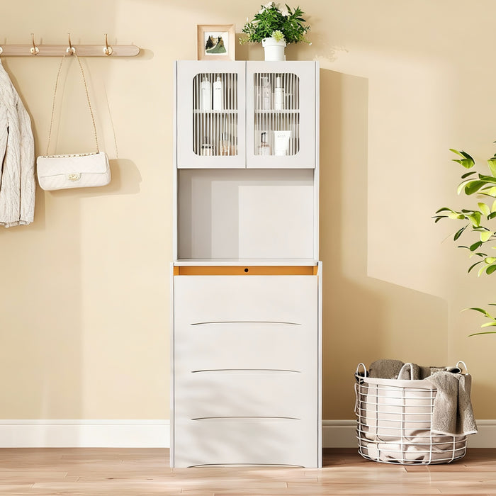 Emily Ensemble de coiffeuse 3-en-1 avec miroir LED et rangement, Blanc