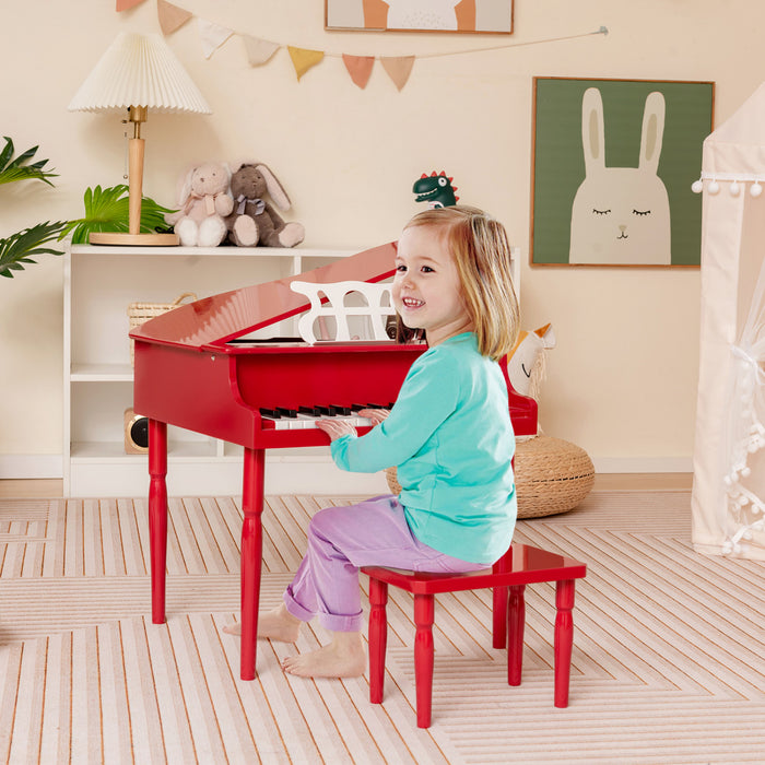 Costway Piano a Queue Classique Bebe 30 Touches, Jouet en Bois pour Bout de Chou avec Banc et Porte-Partition - Rouge