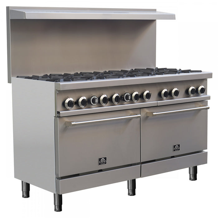 Cuisiniere a gaz Commerciale en acier inoxydable de 60 po, 10 bruleurs, 300 000 BTU – FCMGR0093-60