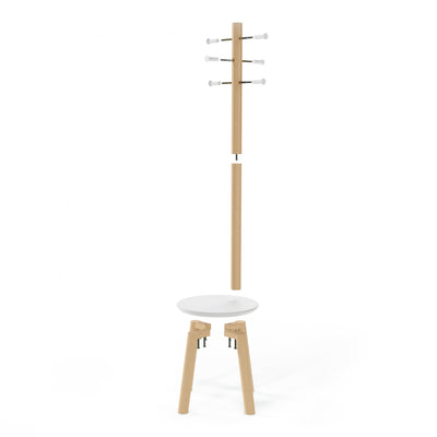 Umbra Modern Wood Pillar Stool and Coat Rack - White and Natural|Portemanteau et tabouret modernes Pillar de Umbra en bois - blancs et naturels