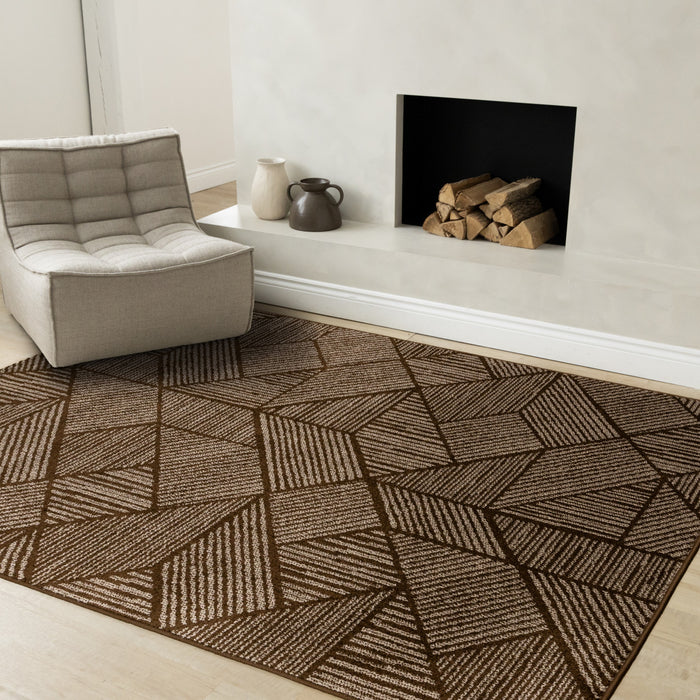 Tapis Covington brun taupe a rayures geometriques, 5'3\" x 7'7\"