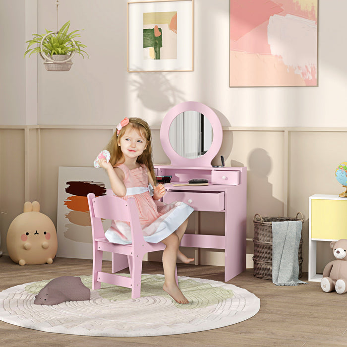 Qaba Ensembles De Vanite Pour Enfants 2 Pcs, Coiffeuse Pour Enfants, Rose