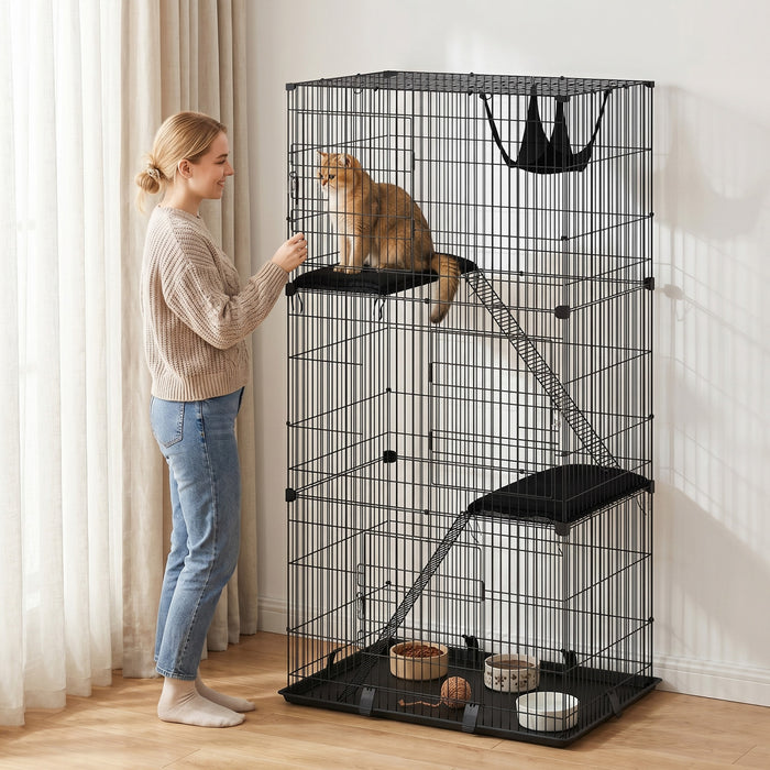 Cage interieure pour chat a 3 niveaux avec hamac pour 1 a 2 chatons