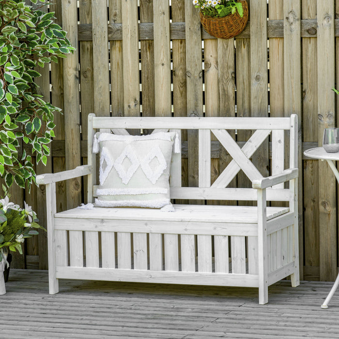 Outsunny Banc D'exterieur En Bois 2 Places Avec Coffre, Blanc