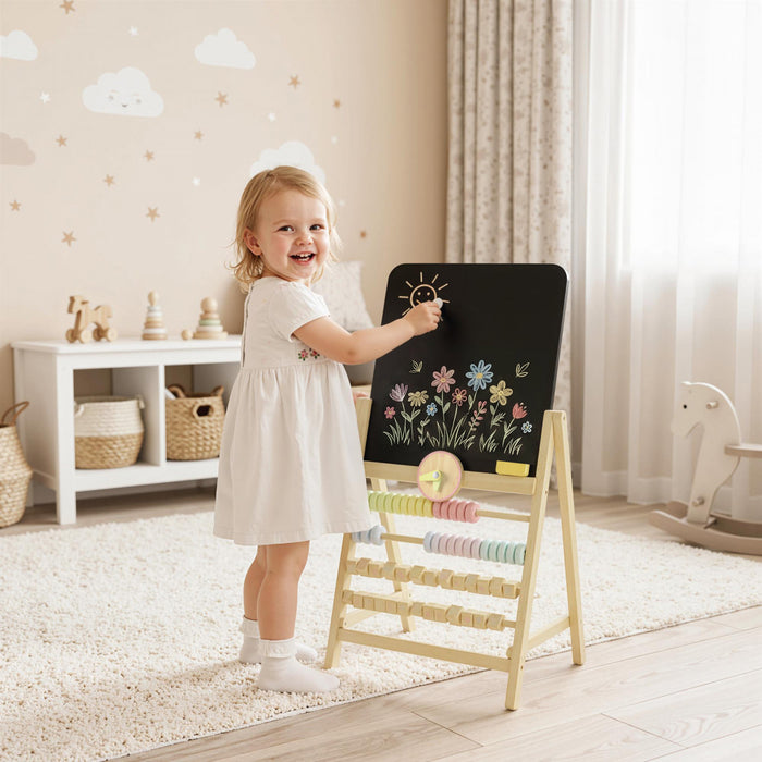 Chevalet artistique Qaba en bois pour enfants, double ardoise, horloge et boulier
