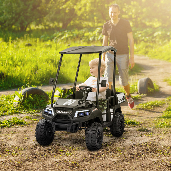 Qaba Voiture Electrique 2 Places Pour Enfants, Voiture Electrique Alimentee Par Batterie 24v Avec Telecommande, Suspension A Ressorts 4 Roues, Pare-soleil, Musique, Lumiere, Noir
