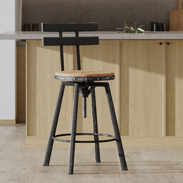 Tabouret De Bar Denise Avec Siège En Bois Pivotant Et Réglable, Structure Métallique - Noir Antique