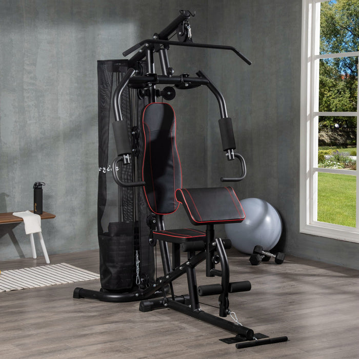 Soozier Station De Musculation - Entrainement Complet Multifonction - Developpe Couche, Butterfly, Barre Latissimus, Curler, Bande Resistance - 10 Contrepoids - Acier