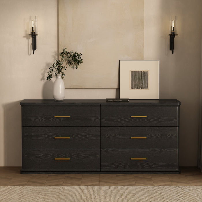 Commode traditionnelle Clifford en noir (6 tiroirs)