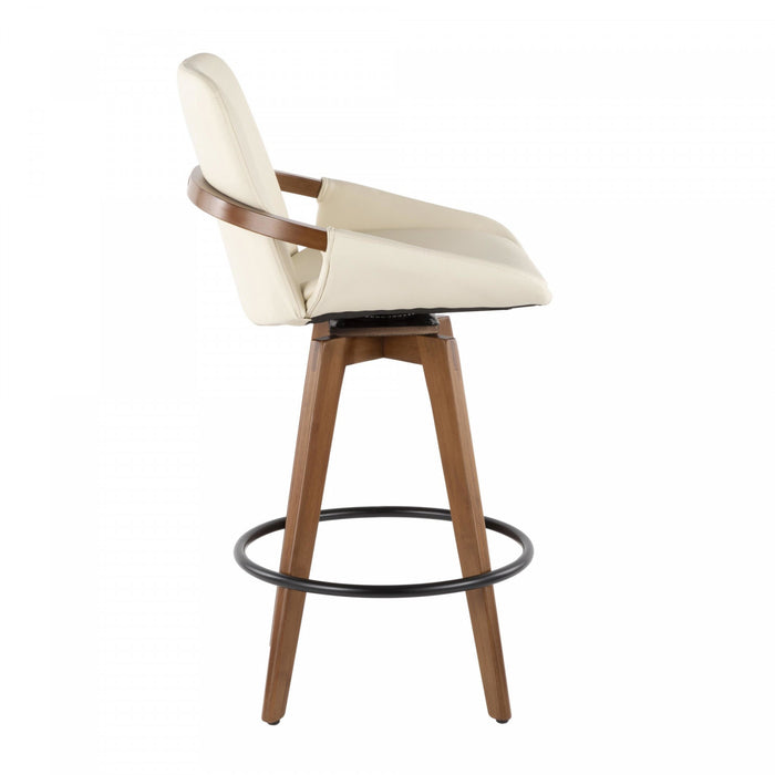 Tabouret moderne du milieu du 20e siècle Cosmo de hauteur comptoir en similicuir - noyer et crème