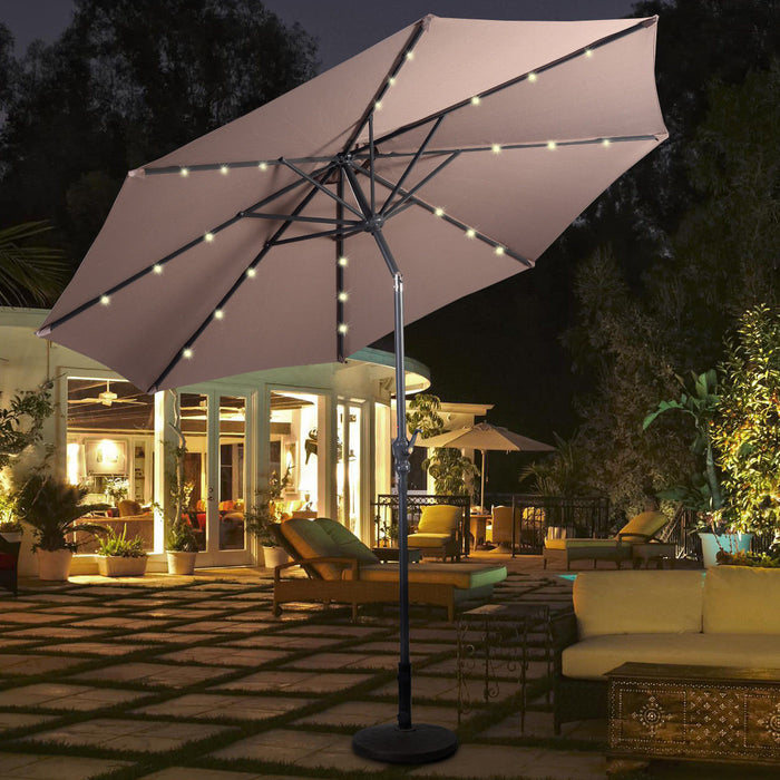 Costway Parasol Solaire de Patio 10ft LED Marche d'Exterieur en Acier Incline avec Manivelle Tan