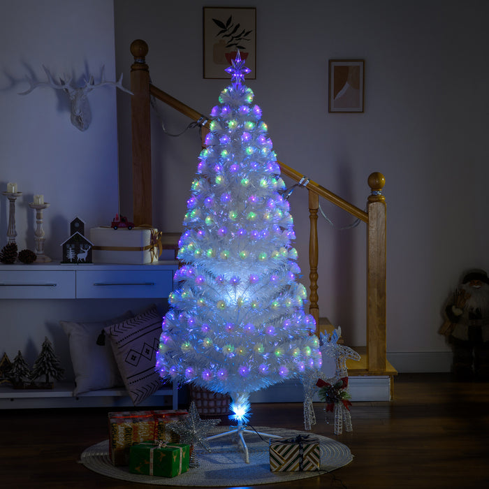 Homcom Arbre De Noel Pre-illumine A Fibre Optique Artificielle De 6 Pieds Avec 220 Lumieres Led Et Pointes De Branche