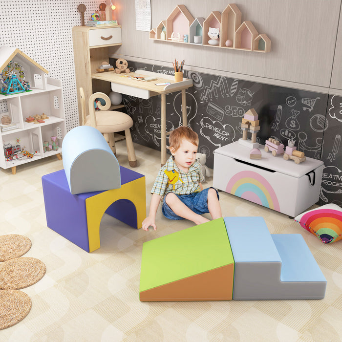 Qaba Ensemble De Jeu En Mousse Pour Tout-petits Et Enfants, 4 Pieces Faciles A Nettoyer, Doux Et Sur, Ensemble D'escalade Pour Enfants Pour Ramper Ou Glisser, Couleur Foncee