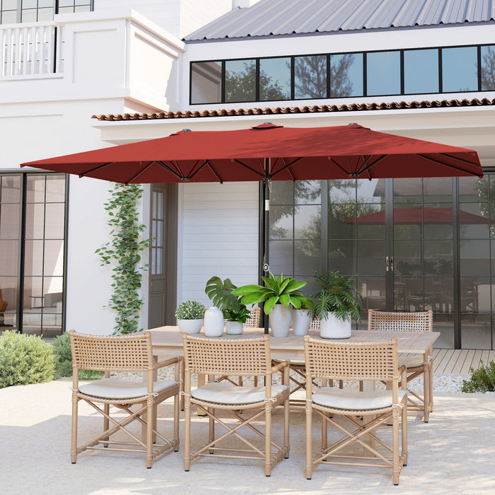 Outsunny Parapluie De Terrasse Double Face Avec Inclinaison, Rouge