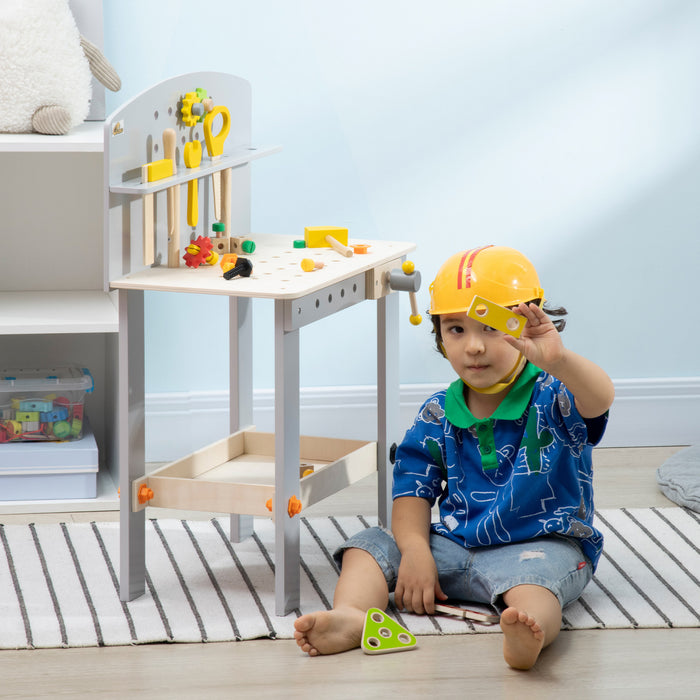 Etabli A Outils Qaba Pour Enfants Avec Etagere De Rangement, Jouet D'atelier De Construction 31 Pieces, Etabli De Jeu Pour Garcons Et Filles De 3 A 6 Ans