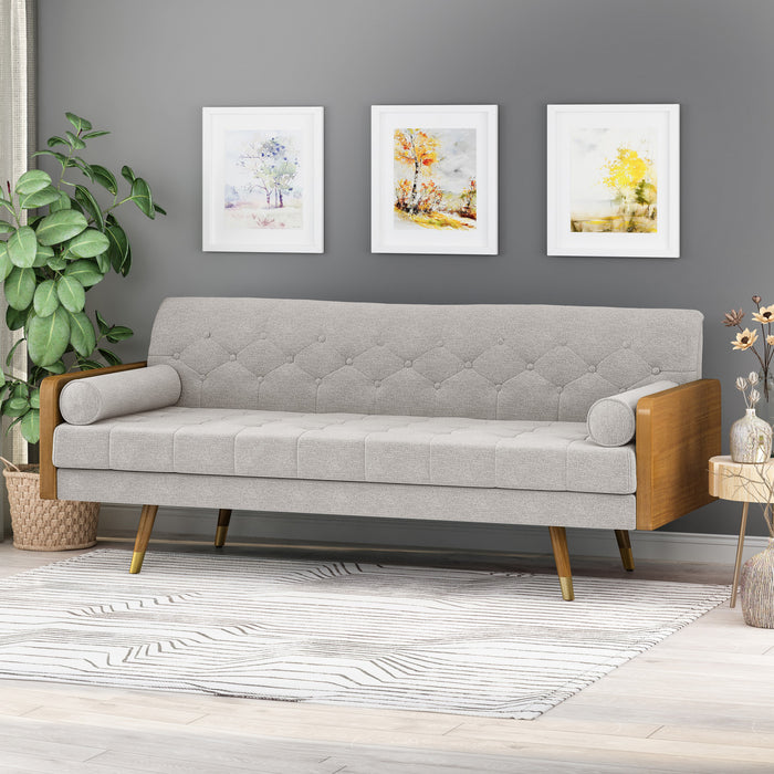 Canapé 3 Places En Tissu Capitonné Aidan Avec Coussins Roulés - Beige