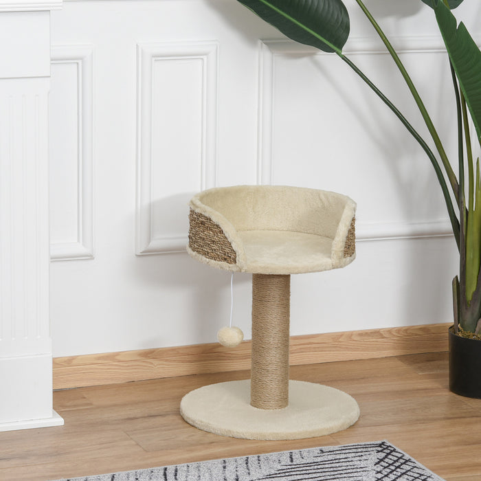 Pawhut Petit Arbre A Chat Avec Griffoir, Perchoir, Boule De Jouet, Tour De Chat Pour Chats D'interieur - 16\" X 16\" X 19\", Beige