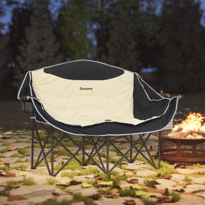 Outsunny Chaise De Camping Double , Chaise De Camping Rembourree, Kaki