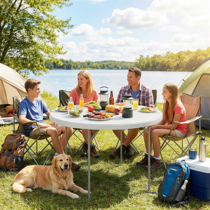 Outsunny Table de Pique-Nique Pliante 120 cm avec Patins Antiderapants, Blanche