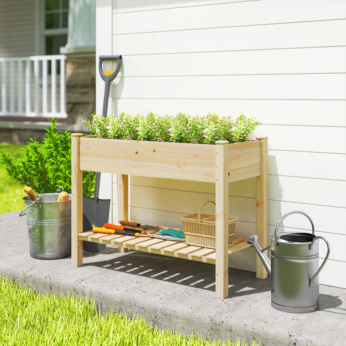 Outsunny Bac de Plantation sureleve avec Etagere de Rangement, Naturel