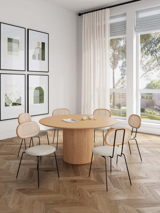 Ensemble de salle a manger moderne industriel chic Hathaway et Jardin 7 pieces en flocon d’avoine et naturel