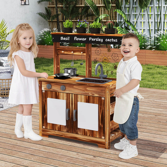 Ensemble De Cuisine De Boue Costway Pour Enfants Avec Robinet D'evier Amovible Double Poeles 4 Pots De Plantation