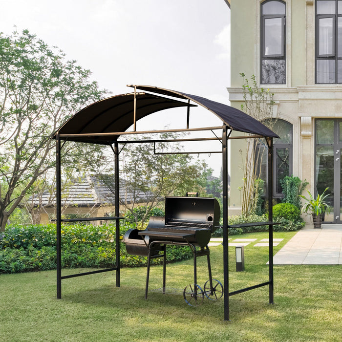 Outsunny 8x4pi Bbq Gazebo Tente Cadre En Metal Grill Auvent Jardin Parasol Portable Abri Arriere Cour Avec Tablette Laterale Cafe