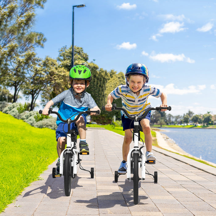 Velo Costway 14\" Pour Enfants Avec Roues D'entrainement Amovibles Et Panier Pour 3-5 Ans Blanc