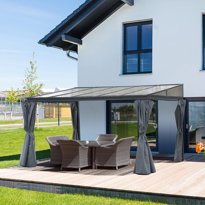 Outsunny 13' X 9,5' Pergola A Toit Rigide Exterieur Pc Toit Gazebo Tente De Fete Jardin Abri De Soleil Impermeable Et Protection Uv Avec Rideaux, Gris