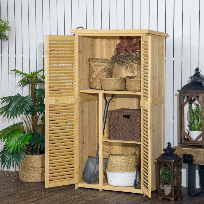 Outsunny 3' X 5' Abri De Jardin En Bois, Armoire De Rangement Exterieur Avec Toit En Asphalte Et 2 Grandes Portes En Bois Avec Serrure, Naturel