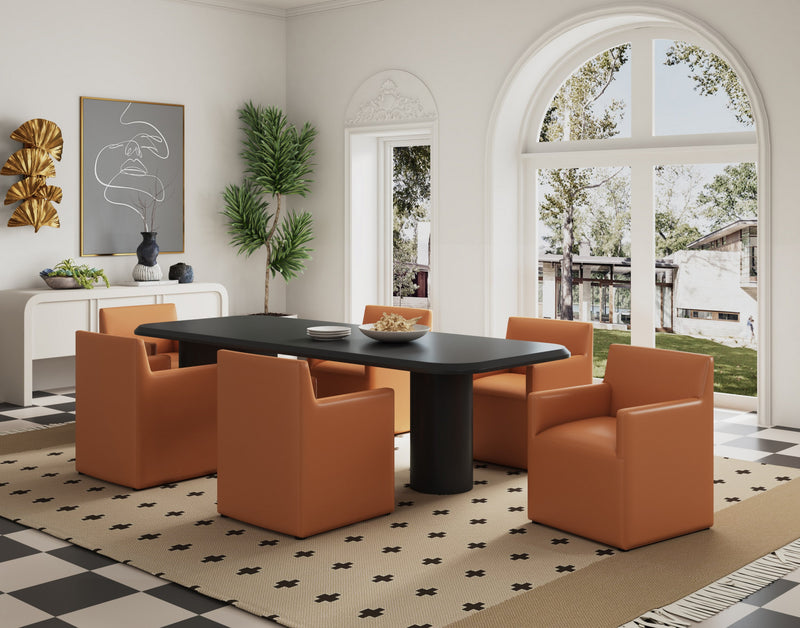 Fauteuil moderne en cuir vegetalien Anna Square couleur brun selle - Lot de 2