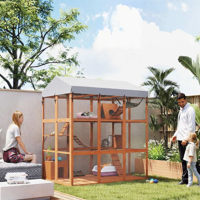 Catio de 205 cm de haut avec sol anti-evasion et nettoyage facile