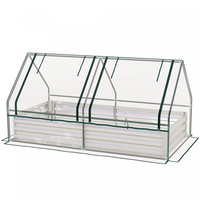 Outsunny Lit De Jardin Sureleve 6' X 3' Avec Serre, Transparent Et Argente
