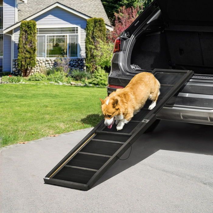 Pawhut Rampe Pliante Pour Chien, Rampe Portable Pour Animaux De 65 Pouces Avec Poignee De Transport, Rampe En Caoutchouc Antiderapant Pour Voitures Camions Et Vus, Noir
