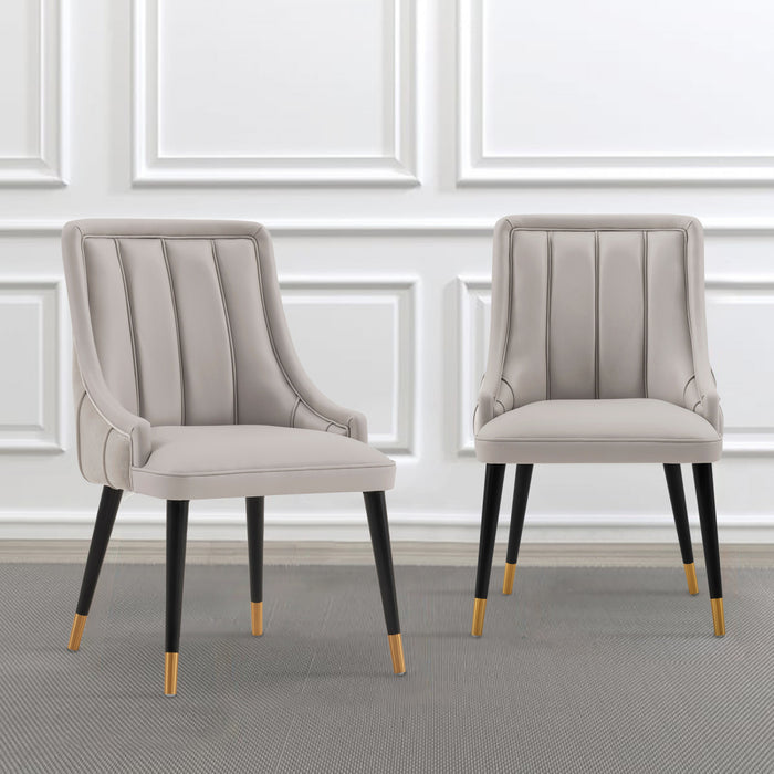 Chaise de salle a manger moderne en bois Eda avec revetement en tissu gris clair - Lot de 2