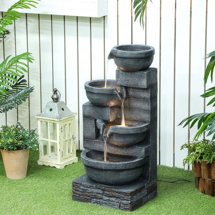 Outsunny Fontaine D'eau Avec Led, Cascade De Bols En Cascade, Gris
