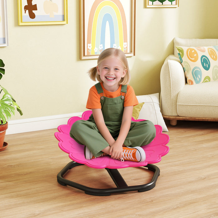 Qaba Chaise pivotante pour enfants, chaise sensorielle en forme de fleur pour l'entrainement de la coordination, tabouret oscillant antiderapant pour enfants de 3 a 6 ans, rose